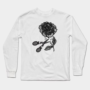 Black Lace Rose and Scissors Long Sleeve T-Shirt